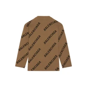 Pulover din lână cu guler rotund și logo pe toată suprafața „Maro deschis” 657401T32002900 Pulover din lână cu guler rotund și logo pe toată suprafața „Maro deschis” 657401T32002900