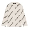 Pulover din lână cu guler rotund și logo pe toată suprafața „White” 657401T32009054