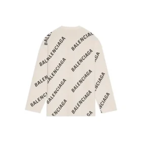 Pulover din lână cu guler rotund și logo pe toată suprafața „White” 657401T32009054 Pulover din lână cu guler rotund și logo pe toată suprafața „White” 657401T32009054