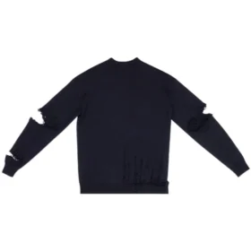 Pulover din tricot cu guler în V și efect distrus „Navy” 696091T16420414 Pulover din tricot cu guler în V și efect distrus „Navy” 696091T16420414