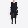 Pulover din tricot cu guler în V și efect distrus „Navy” 696091T16420414