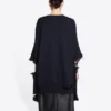 Pulover din tricot cu guler în V și efect distrus „Navy” 696091T16420414