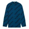 Pulover din tricot de lână cu guler rotund și logo pe toată suprafața „Petrol Blue” 657400T15672470