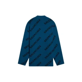 Pulover din tricot de lână cu guler rotund și logo pe toată suprafața „Petrol Blue” 657400T15672470 Pulover din tricot de lână cu guler rotund și logo pe toată suprafața „Petrol Blue” 657400T15672470