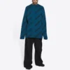 Pulover din tricot de lână cu guler rotund și logo pe toată suprafața „Petrol Blue” 657400T15672470