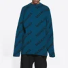 Pulover din tricot de lână cu guler rotund și logo pe toată suprafața „Petrol Blue” 657400T15672470