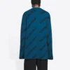 Pulover din tricot de lână cu guler rotund și logo pe toată suprafața „Petrol Blue” 657400T15672470