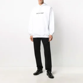 Pulover oversize pentru bărbați cu logo Balenciaga, alb 570811TIV559040