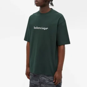 Pulover pentru bărbați Balenciaga cu imprimeu „Alphabet”, guler rotund și mâneci scurte, verde 612966TIV543011