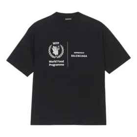 Pulover pentru bărbați Balenciaga x WFP, prima generație, cu imprimeu crossover, logo, guler rotund și mâneci scurte, negru 612966THV841000