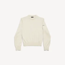 Pulover pentru femei cu guler rotund, de culoare crem