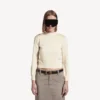 Pulover pentru femei cu guler rotund, de culoare crem