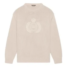 Pulover tricotat cu guler rotund și logo BB Laurel Crown „Beige” 664369T32119028