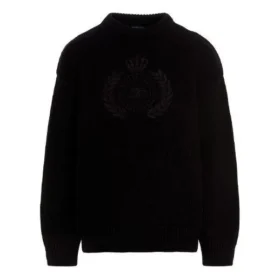 Pulover tricotat cu guler rotund și logo BB Laurel Crown „Negru” 664369T32111000