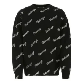 Pulover tricotat cu logo script pe toată suprafața „Negru” 646493T41121070