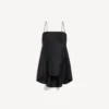 Rochie babydoll cu bretele pentru femei, de culoare neagră