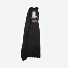 Rochie lungă drapată „The Door” pentru femei, în culoarea neagră