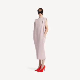 Rochie midi pentru femei, în stil sac, de culoare roz prăfuit