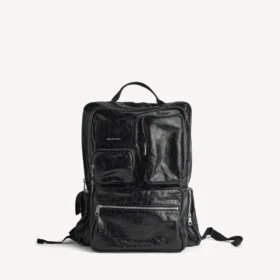 Rucsac pentru bărbați, cu design foarte încărcat, de culoare neagră