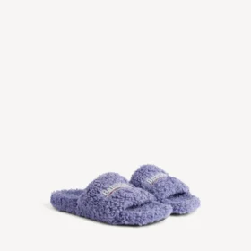 Saboți deschiși cu blană pentru femei, în nuanțele hortensia/crystal/roșu