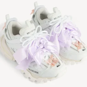 Sneakerși de alergare pentru femei cu fundițe, în culorile alb/roz