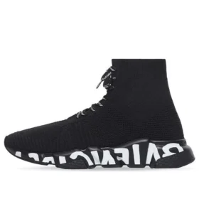 Speed Lace Up Sneakerși „Tricot reciclat negru cu talpă cu graffiti alb-negru” 617251W2DB71006