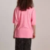 SS21 Tricou cu guler rotund și broderie, roz 641532TJVA95764