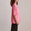 SS21 Tricou cu guler rotund și broderie, roz 641532TJVA95764