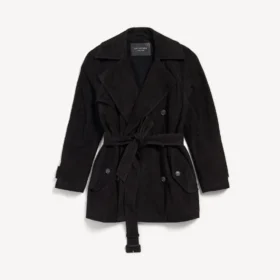 Trench scurt de damă, model cocoon, negru