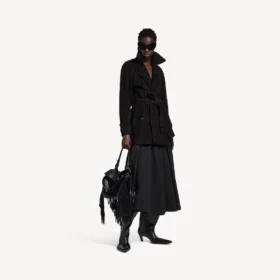 Trench scurt de damă, model cocoon, negru