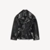 Trench scurt plisat pentru femei, negru