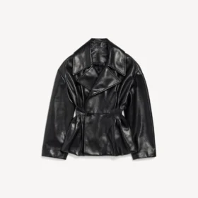 Trench scurt plisat pentru femei, negru