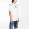 Tricou alb cu guler rotund și mâneci scurte pentru bărbați, cu imprimeu cu logo Balenciaga 556150TYK239000