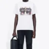 Tricou alb cu mânecă scurtă pentru bărbați Balenciaga cu imprimeu retro al logo-ului „Band Portrait” 612966TIV479000