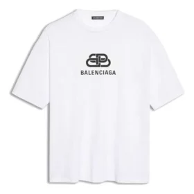 Tricou alb pentru bărbați Balenciaga cu logo BB, imprimeu cu logo clasic, mânecă scurtă 570803TEV489044 Tricou alb pentru bărbați Balenciaga cu logo BB, imprimeu cu logo clasic, mânecă scurtă 570803TEV489044