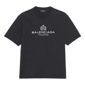 Tricou Balenciaga Retro Knit BB Paris cu imprimeu, mânecă scurtă, pentru bărbați, negru 594579TGV601000