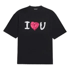 Tricou Balenciaga SS21 Love pentru bărbați, cu mânecă scurtă, negru 612966TJVL51070