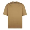 Tricou bărbătesc Balenciaga SS21, cu guler rotund larg, logo brodat cu litere și mâneci scurte, de culoare kaki 612966TJV879504
