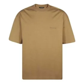 Tricou bărbătesc Balenciaga SS21, cu guler rotund larg, logo brodat cu litere și mâneci scurte, de culoare kaki 612966TJV879504