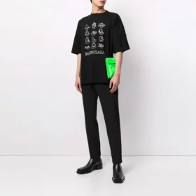 Tricou casual pentru bărbați Balenciaga SS21 cu imprimeu, mânecă scurtă, mărime mare, negru 641614TJV801070