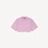 Tricou cropped pentru femei cu 520 de autocolante, în roz vechi/alb