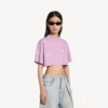 Tricou cropped pentru femei cu 520 de autocolante, în roz vechi/alb