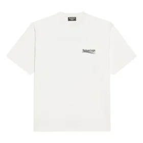 Tricou cu guler rotund și broderie pentru Political Campaign, croială largă „Alb” 641655TKVJ19084