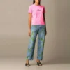 Tricou cu guler rotund și mâneci scurte, brodat, roz 612964TJVD95764