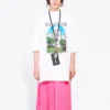 Tricou cu guler rotund și mâneci scurte, cu imprimeu alfabetic Sacr Cur, alb 641532TJVH69000