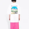 Tricou cu guler rotund și mâneci scurte, cu imprimeu alfabetic Sacr Cur, alb 641532TJVH69000