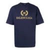 Tricou cu guler rotund și mâneci scurte pentru bărbați, cu logo Balenciaga, albastru marin 535622TAV044128