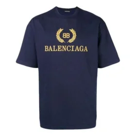 Tricou cu guler rotund și mâneci scurte pentru bărbați, cu logo Balenciaga, albastru marin 535622TAV044128 Tricou cu guler rotund și mâneci scurte pentru bărbați, cu logo Balenciaga, albastru marin 535622TAV044128