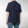 Tricou cu guler rotund și mâneci scurte pentru bărbați, cu logo Balenciaga, albastru marin 535622TAV044128
