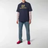 Tricou cu guler rotund și mâneci scurte pentru bărbați, cu logo Balenciaga, albastru marin 535622TAV044128